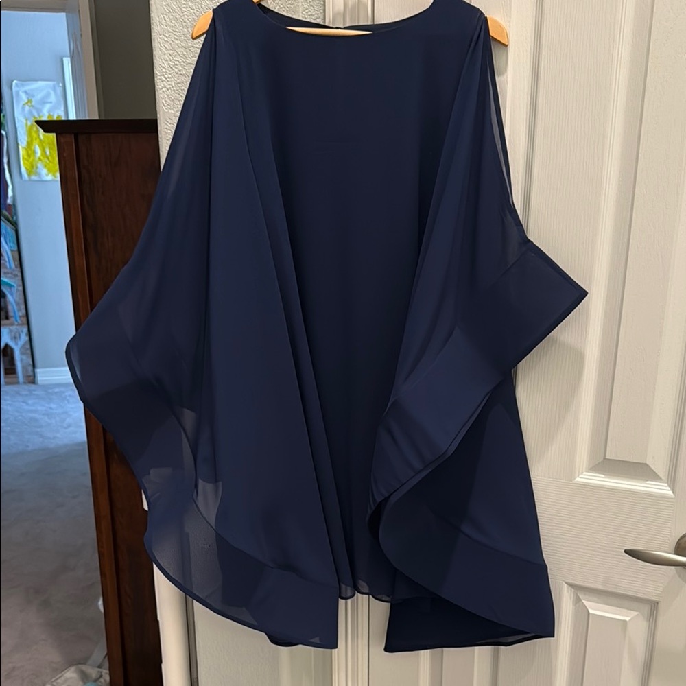 Elegant Navy Blue Chiffon Cape Dress